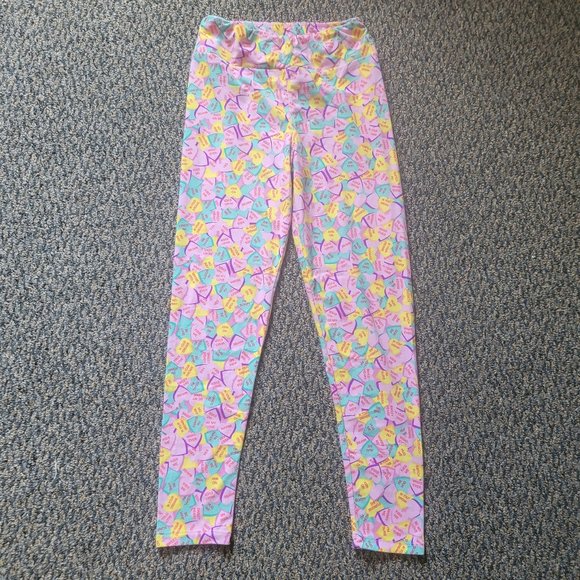 OS LuLaRoe Soft Stretchy Leggings Pink Sweetheart Print Leggings One Size - Picture 1 of 8